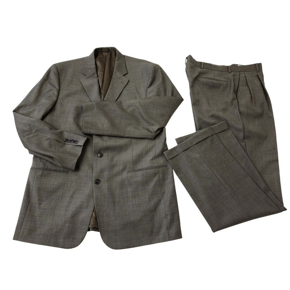 Stafford Men's 2 Piece Suit Brown 100% Wool 3 Button Blazer 44 L Pants 34x34